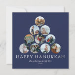 Happy Hanukkah 10 Photo Square Blue White Card<br><div class="desc">Can't pick just one or two of your favourite family photos? These large 5.25" x 5.25" flat holiday greeting cards feature placeholders for 10 of your favourite photos, family name and year. The photos are all round in shape. The greeting, "Happy Hanukkah, " is in white on a navy blue...</div>