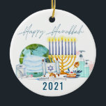 Happy Hanukkah | 2021 Vaccine Commemorative Ceramic Tree Decoration<br><div class="desc">A great way to remember the year 2021 when the planet vaccinated together. Personalise the back with your name or add your own family photo. Add your custom wording to this design by using the "Edit this design template" boxes on the right hand side of the item, or click the...</div>