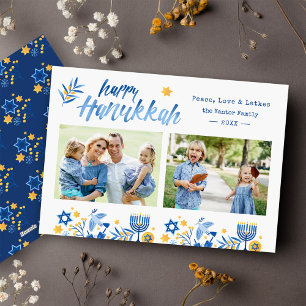 Happy Hanukkah 2 Photo Jewish Festive Holiday Card