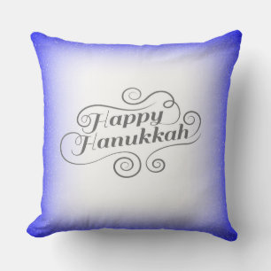 Happy Hanukkah 2-tone Blue White Background Cushion