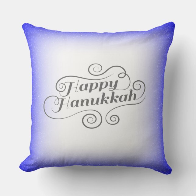 Happy Hanukkah 2-tone Blue White Background Cushion (Front)