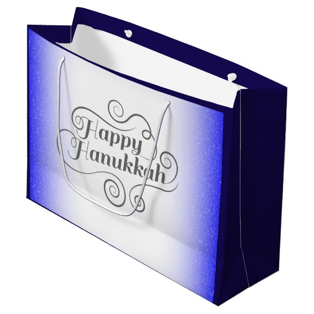 Happy Hanukkah 2-tone Blue White Background Large Gift Bag (Front Angled)