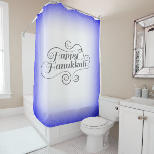 Happy Hanukkah 2-tone Blue White Background Shower Curtain