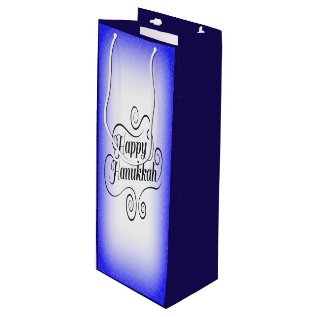 Happy Hanukkah 2-tone Blue White Background Wine Gift Bag (Front Angled)