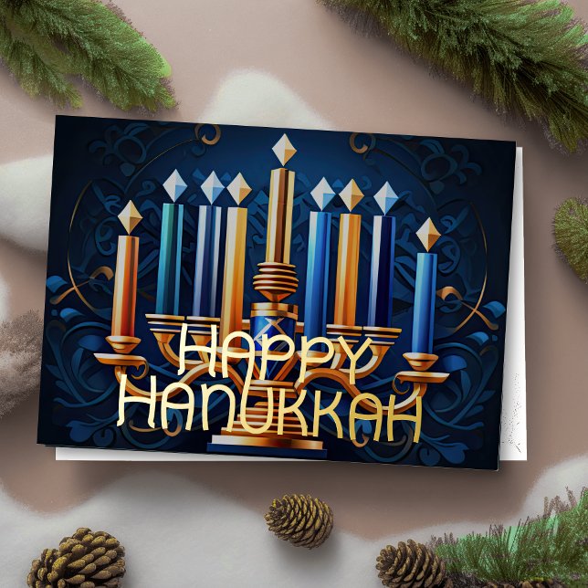 Happy Hanukkah  Abstract Drawing Menorah Gold Blue (Creator Uploaded)