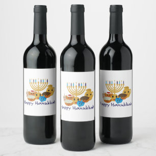 Happy Hanukkah and cute Hanukkah characters Wine Label