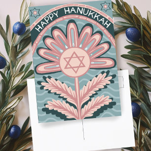 Happy Hanukkah Art Nouveau Bloom Holiday  Postcard