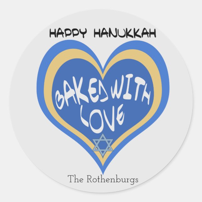 Happy Hanukkah, Baked with Love Classic Round Sticker (Front)