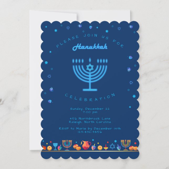 Happy Hanukkah Beautiful Jewish Holiday Invitation (Front)