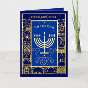 Happy Hanukkah Beautiful Jewish Holiday Menorah Foil Greeting Card