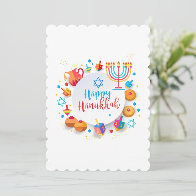Happy Hanukkah Beautiful Jewish Holiday Ornament Thank You Card (Standing Front)
