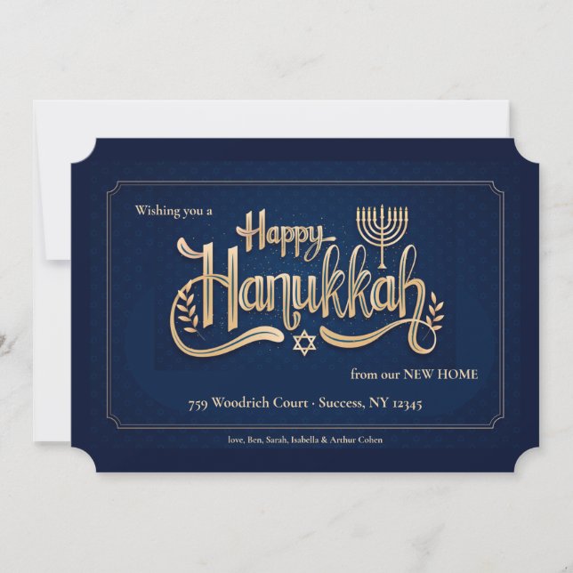 Happy Hanukkah Blue and Gold Card (Front)