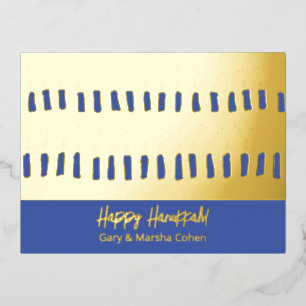 Happy Hanukkah Blue and Gold Foil Postcard