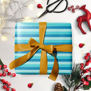 Happy Hanukkah   Blue and Teal Striped Pattern Wrapping Paper