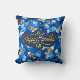 Happy Hanukkah Blue And White Cushion