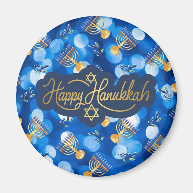 Happy Hanukkah Blue And White Magnet (Front)