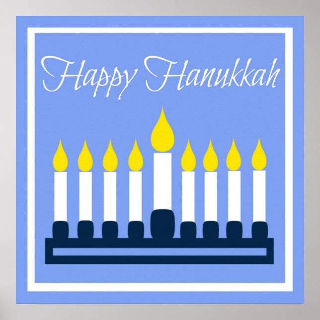 Happy Hanukkah Blue and White Poster (Front)