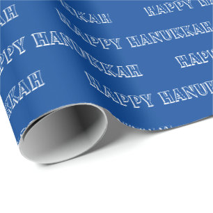 Happy Hanukkah blue and white typography modern Wrapping Paper