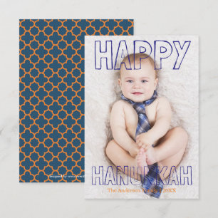 Happy Hanukkah Blue Block - 3x5 Hanukkah Card