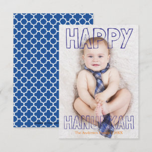 Happy Hanukkah Blue Block - 3x5 Hanukkah Card