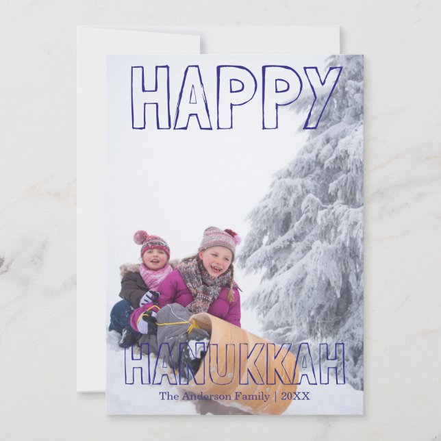 Happy Hanukkah Blue Block - Hanukkah Card (Front)