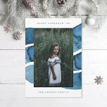 Happy Hanukkah Blue Brushed Jewish Holiday Photo<br><div class="desc">Edit and customise to change the name,  year,  and fonts,  the colour of the frame,  and message on the back. Customise further to add more text or more photos to the back side.</div>