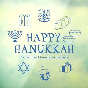 Happy Hanukkah blue custom family name decor