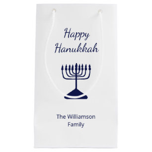 Happy Hanukkah Blue Menorah Holiday Small Gift Bag