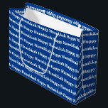 Happy Hanukkah blue modern typography pattern Large Gift Bag<br><div class="desc">Happy Hanukkah blue and white modern typography pattern large gift bag.
White text pattern on blue background.</div>