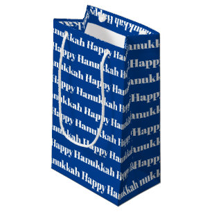 Happy Hanukkah blue modern typography pattern Small Gift Bag