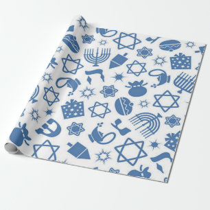 Happy Hanukkah Blue Star of David Menorah  Wrappin Wrapping Paper