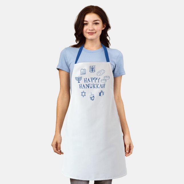 Happy Hanukkah blue white custom cute  Apron (Worn)