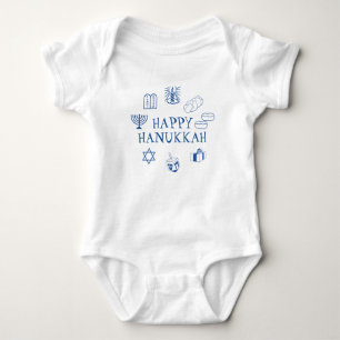 Happy Hanukkah blue white custom cute Baby Bodysuit