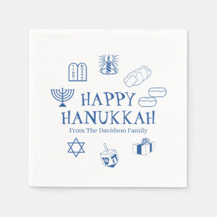Happy Hanukkah blue white custom family name Napkin