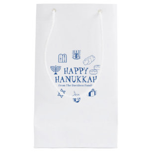 Happy Hanukkah blue white custom family name Small Gift Bag