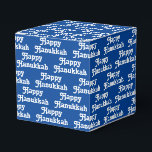 Happy Hanukkah blue white cute typography pattern Favour Box<br><div class="desc">Happy Hanukkah blue and white cute typography pattern holiday gift Favour Box.
White text pattern on blue background.</div>