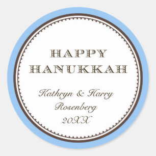 Happy Hanukkah blue white elegant holiday gift tag
