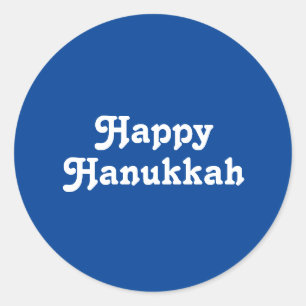 "Happy Hanukkah" blue white Holiday Classic Round Sticker