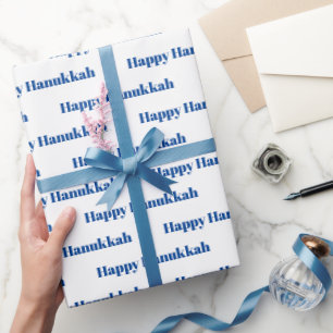 "Happy Hanukkah" blue white Holiday Gift Wrapping Paper
