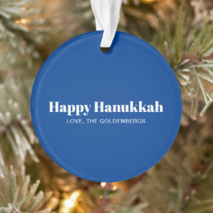 Happy Hanukkah blue white minimalist custom text Ornament