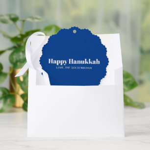Happy Hanukkah blue white minimalist custom text Tree Decoration Card