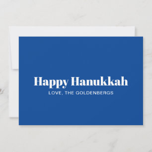 Happy Hanukkah blue white minimalist personalised Holiday Card
