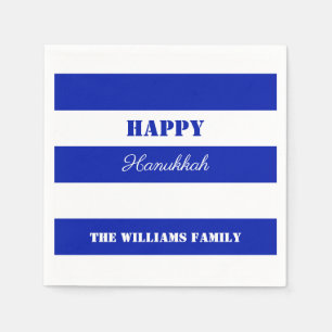 Happy Hanukkah Blue White Striped Pattern Napkin