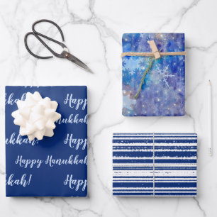 Happy Hanukkah Blue Winter Wrapping Paper Sheet