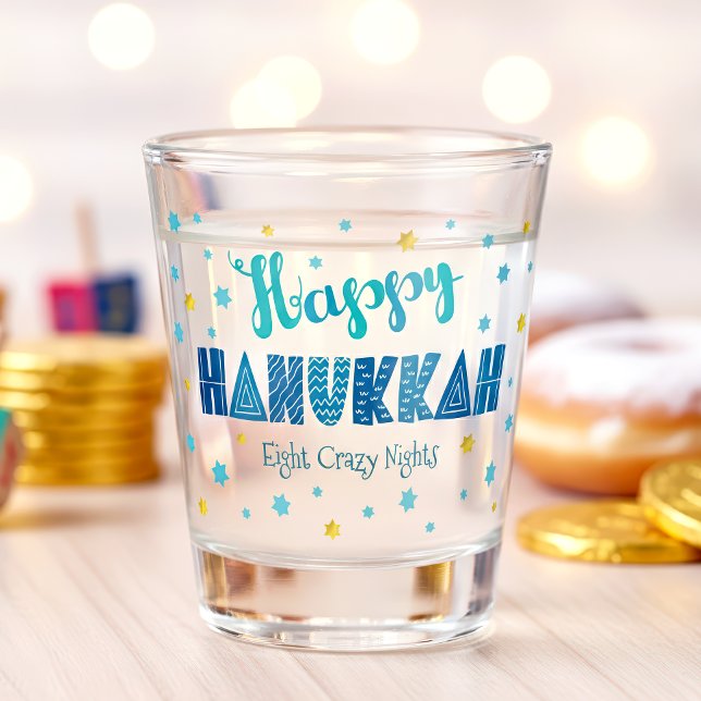 Happy Hanukkah Bold Funny Typography Star of David Shot Glass (Creator Uploaded)