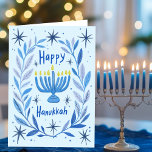 Happy Hanukkah Botanical Menorah Watercolor<br><div class="desc">Sweet drawing to wish someone happy hanukkah! Click "edit using design tool" to add your own text. Also available as postcard, flat card or digital download to send instantly via email or text message. Check my shop for more or let me know if you'd like something custom! I can create...</div>