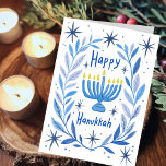 Happy Hanukkah Botanical Menorah Watercolor<br><div class="desc">Sweet drawing to wish someone happy hanukkah! Click "edit using design tool" to add your own text. Also available as postcard, flat card or digital download to send instantly via email or text message. Check my shop for more or let me know if you'd like something custom! I can create...</div>