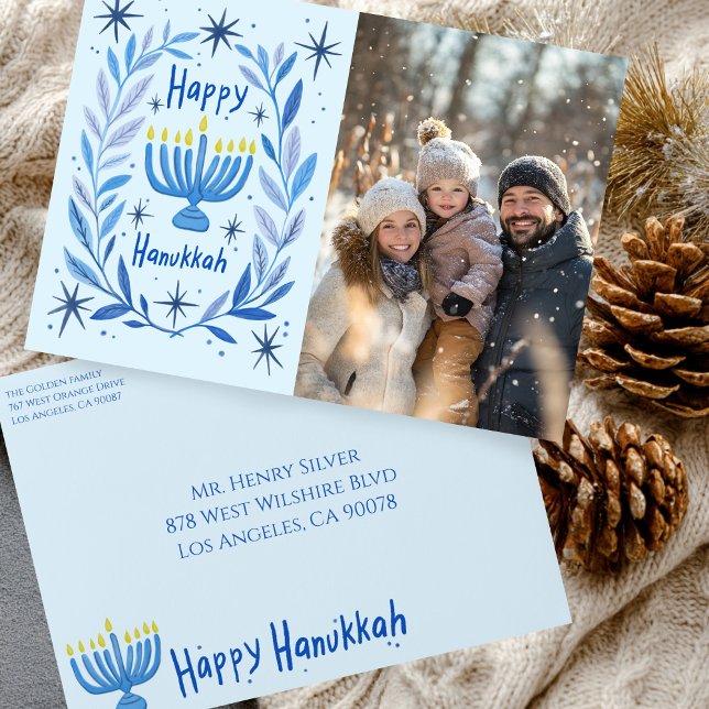 Happy Hanukkah Botanical Menorah Watercolor Envelope (Happy Hanukkah Botanical Menorah Watercolor Envelope
)