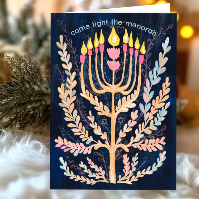 Happy Hanukkah Botanical Menorah Watercolor Holiday Card (Happy Hanukkah Botanical Menorah Watercolor Holiday Card
)