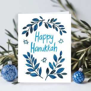 Happy Hanukkah Botanical Watercolor Card